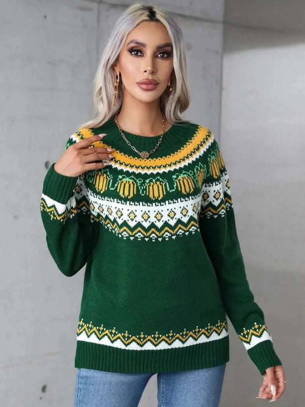 Angel Wings Geometric Round Neck Long Sleeve Sweater - ShalayeFashion