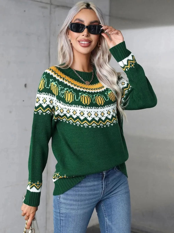 Angel Wings Geometric Round Neck Long Sleeve Sweater - ShalayeFashion