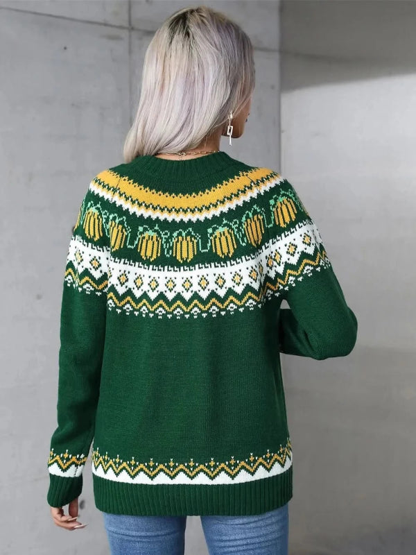 Angel Wings Geometric Round Neck Long Sleeve Sweater - ShalayeFashion