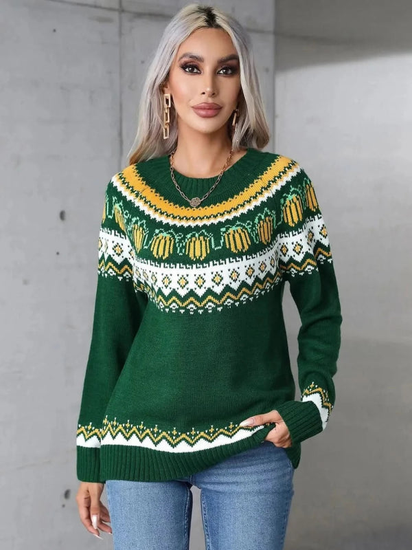 Angel Wings Geometric Round Neck Long Sleeve Sweater - ShalayeFashion