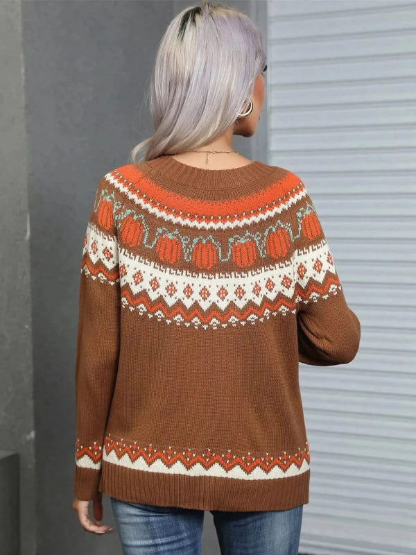 Angel Wings Geometric Round Neck Long Sleeve Sweater - ShalayeFashion