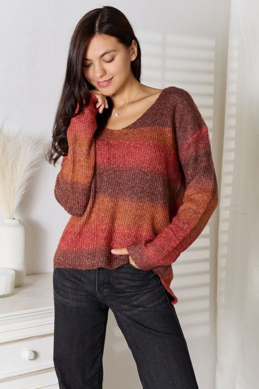 Angel Wings Gradient V - Neck Sweater - ShalayeFashion