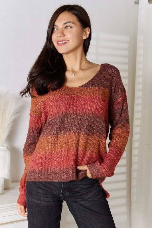 Angel Wings Gradient V - Neck Sweater - ShalayeFashion