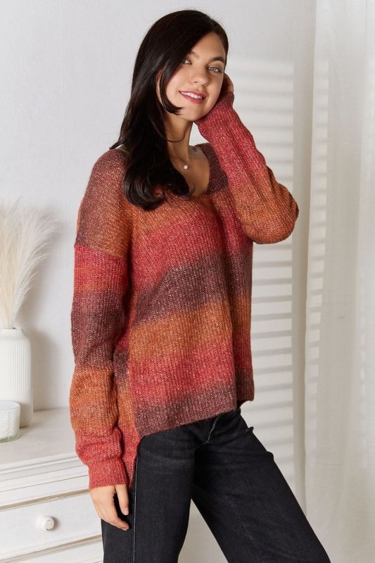 Angel Wings Gradient V - Neck Sweater - ShalayeFashion