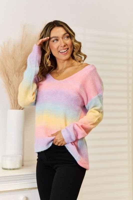 Angel Wings Gradient V - Neck Sweater - ShalayeFashion