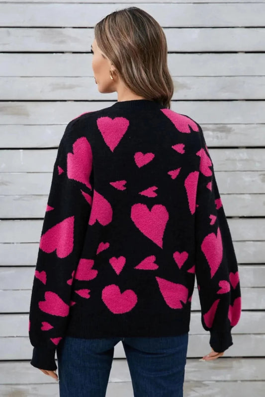 Angel Wings Heart Contrast Round Neck Long Sleeve Sweater - ShalayeFashion