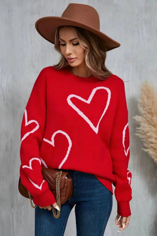 Angel Wings Heart Dropped Shoulder Long Sleeve Sweater - ShalayeFashion