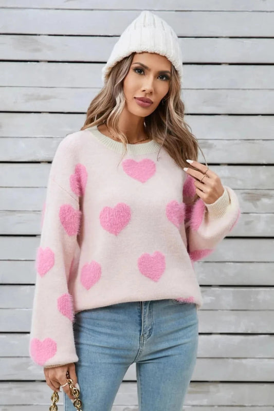 Angel Wings Heart Dropped Shoulder Long Sleeve Sweater - ShalayeFashion