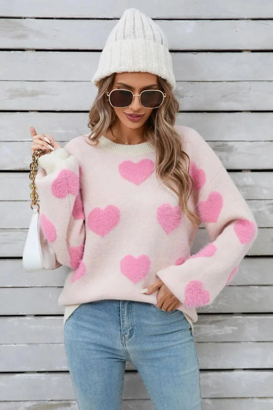 Angel Wings Heart Dropped Shoulder Long Sleeve Sweater - ShalayeFashion