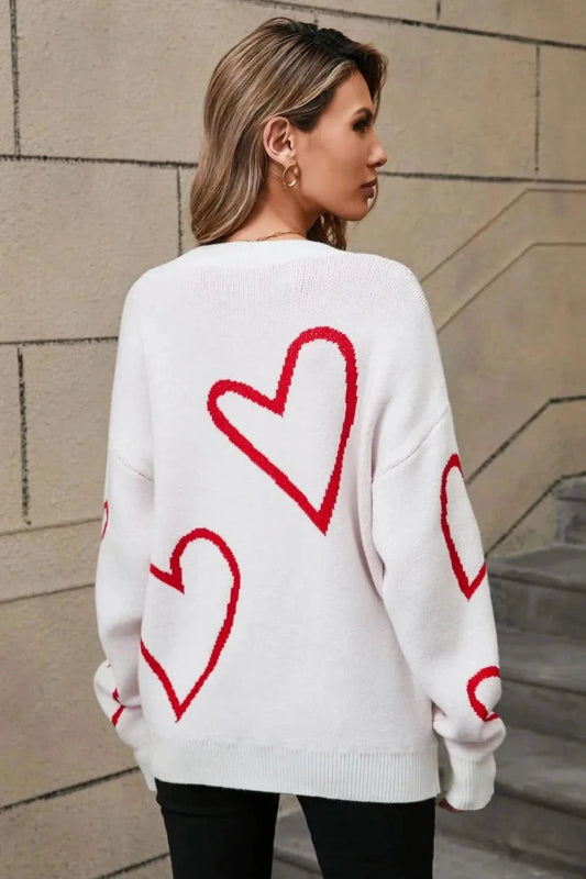 Angel Wings Heart Dropped Shoulder Long Sleeve Sweater - ShalayeFashion