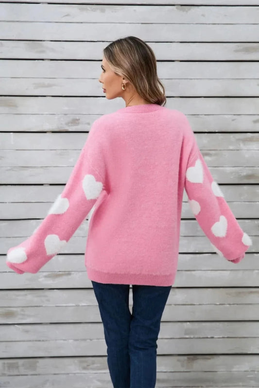 Angel Wings Heart Dropped Shoulder Long Sleeve Sweater - ShalayeFashion