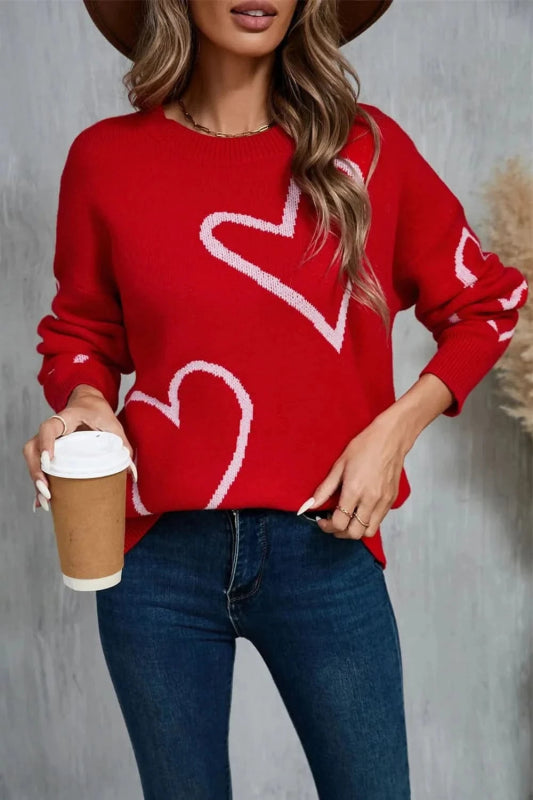 Angel Wings Heart Dropped Shoulder Long Sleeve Sweater - ShalayeFashion
