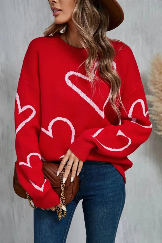 Angel Wings Heart Dropped Shoulder Long Sleeve Sweater - ShalayeFashion