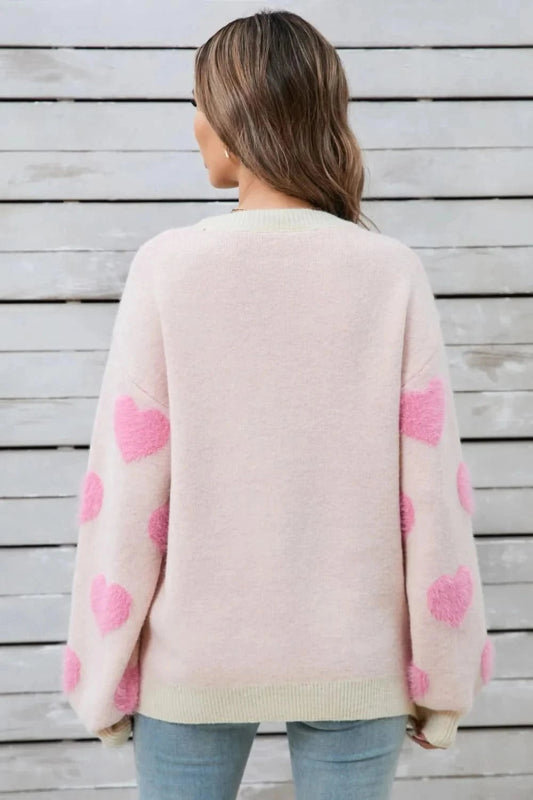 Angel Wings Heart Dropped Shoulder Long Sleeve Sweater - ShalayeFashion