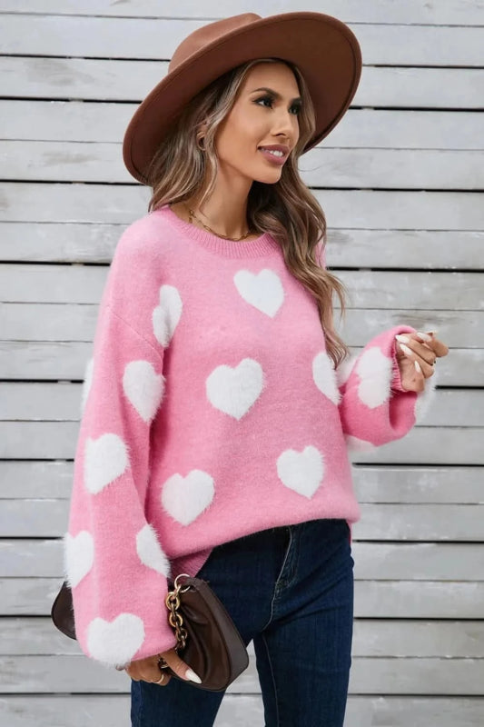 Angel Wings Heart Dropped Shoulder Long Sleeve Sweater - ShalayeFashion
