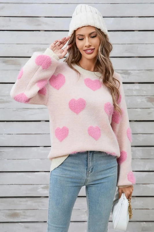 Angel Wings Heart Dropped Shoulder Long Sleeve Sweater - ShalayeFashion