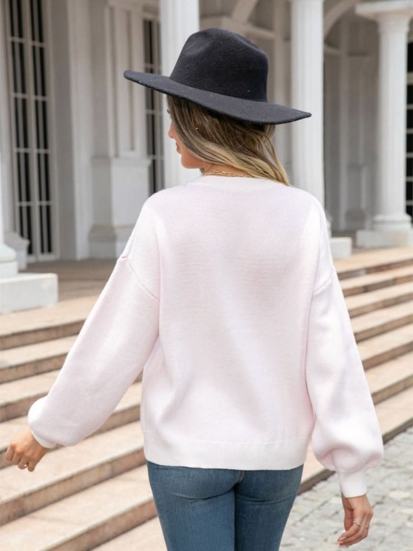 Angel Wings Heart Graphic Round Neck Sweater - ShalayeFashion