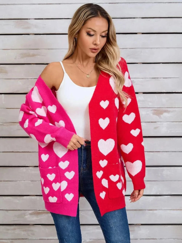 Angel Wings Heart Open Front Long Sleeve Cardigan - ShalayeFashion