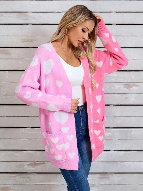 Angel Wings Heart Open Front Long Sleeve Cardigan - ShalayeFashion