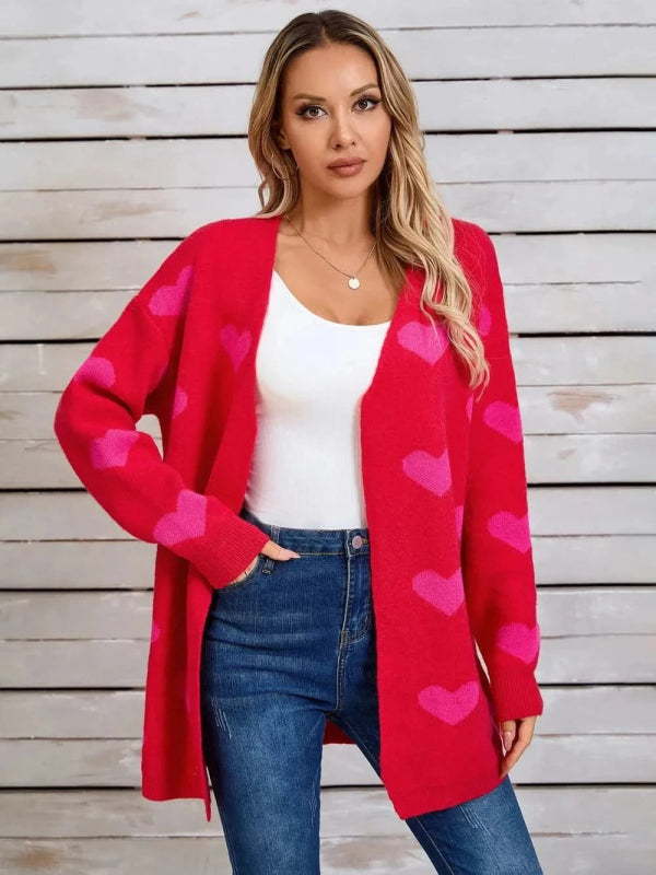 Angel Wings Heart Open Front Long Sleeve Cardigan - ShalayeFashion