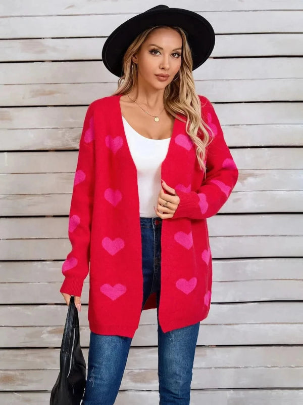 Angel Wings Heart Open Front Long Sleeve Cardigan - ShalayeFashion