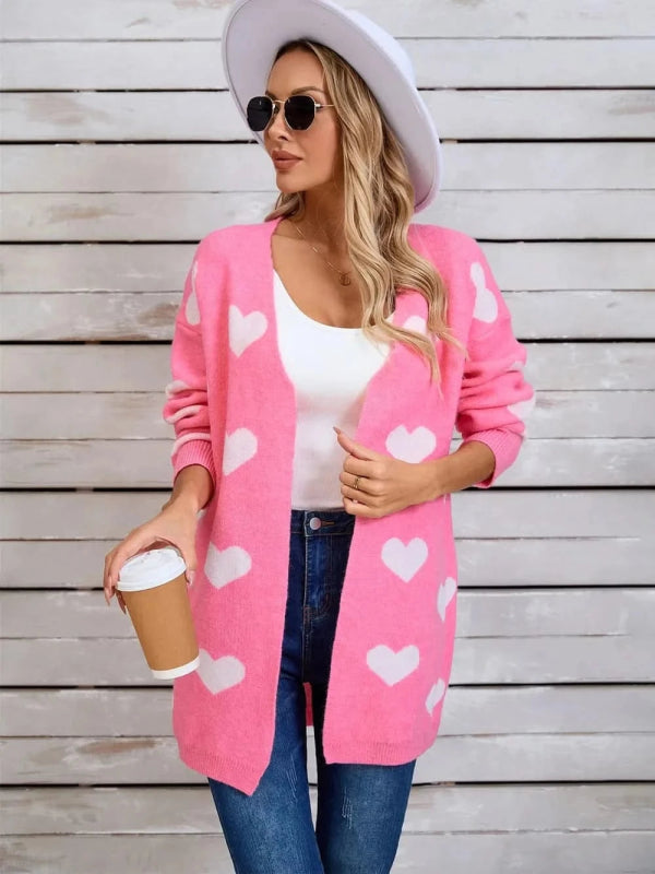 Angel Wings Heart Open Front Long Sleeve Cardigan - ShalayeFashion