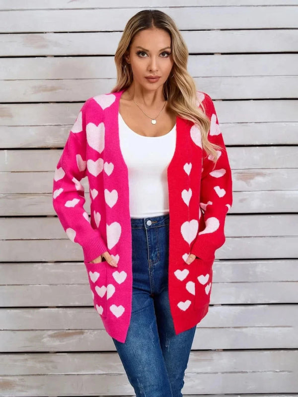 Angel Wings Heart Open Front Long Sleeve Cardigan - ShalayeFashion