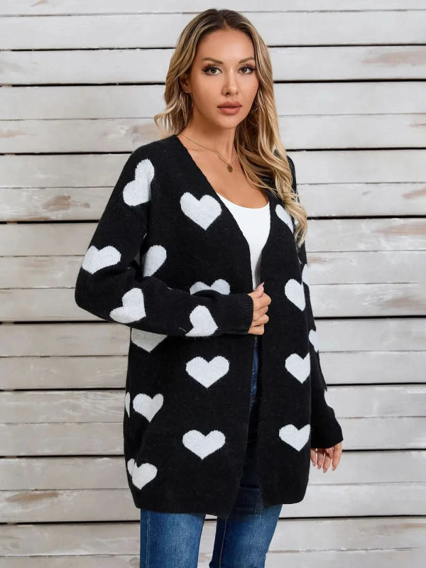 Angel Wings Heart Open Front Long Sleeve Cardigan - ShalayeFashion
