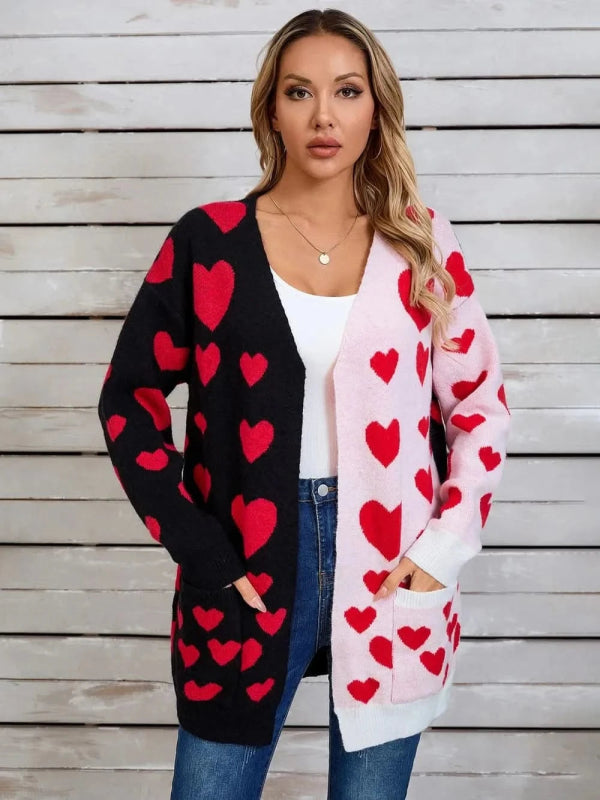 Angel Wings Heart Open Front Long Sleeve Cardigan - ShalayeFashion
