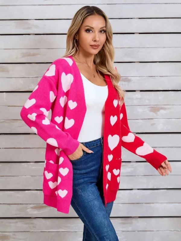 Angel Wings Heart Open Front Long Sleeve Cardigan - ShalayeFashion