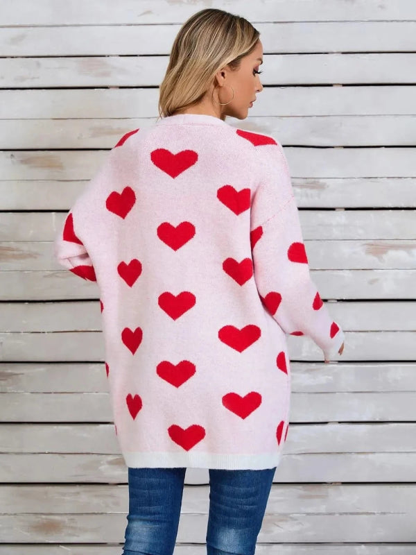 Angel Wings Heart Open Front Long Sleeve Cardigan - ShalayeFashion