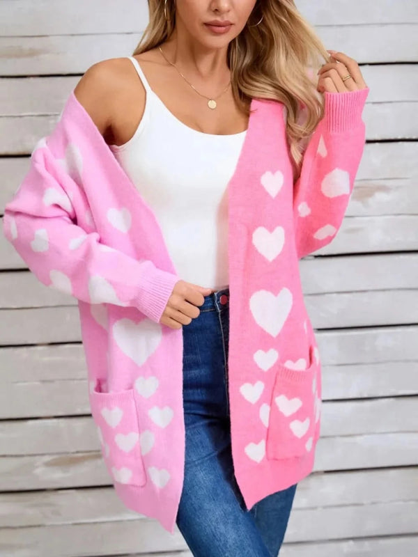 Angel Wings Heart Open Front Long Sleeve Cardigan - ShalayeFashion