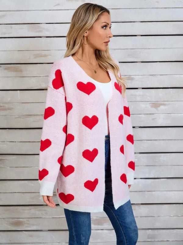 Angel Wings Heart Open Front Long Sleeve Cardigan - ShalayeFashion