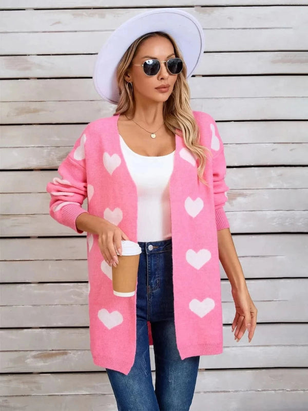 Angel Wings Heart Open Front Long Sleeve Cardigan - ShalayeFashion