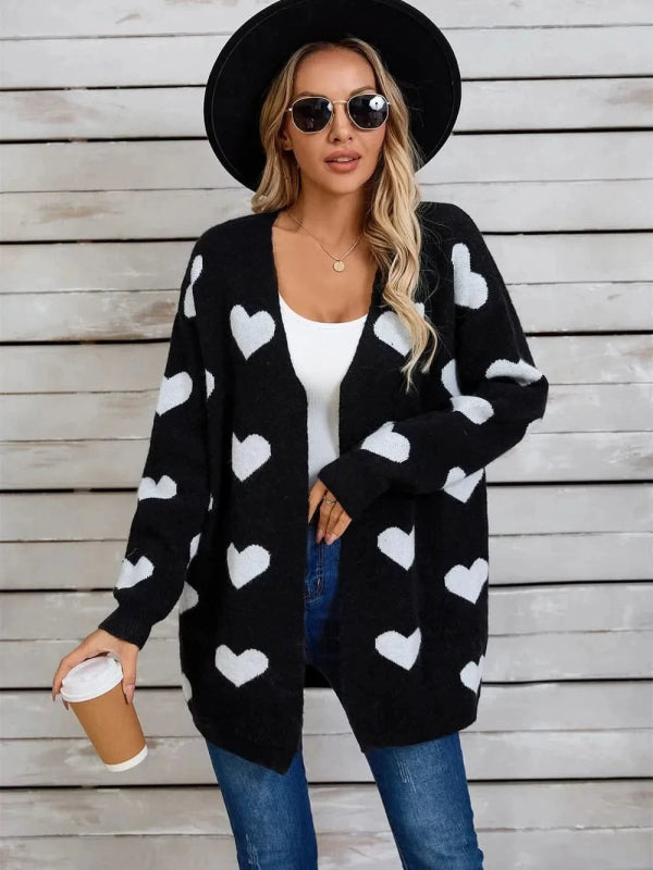 Angel Wings Heart Open Front Long Sleeve Cardigan - ShalayeFashion