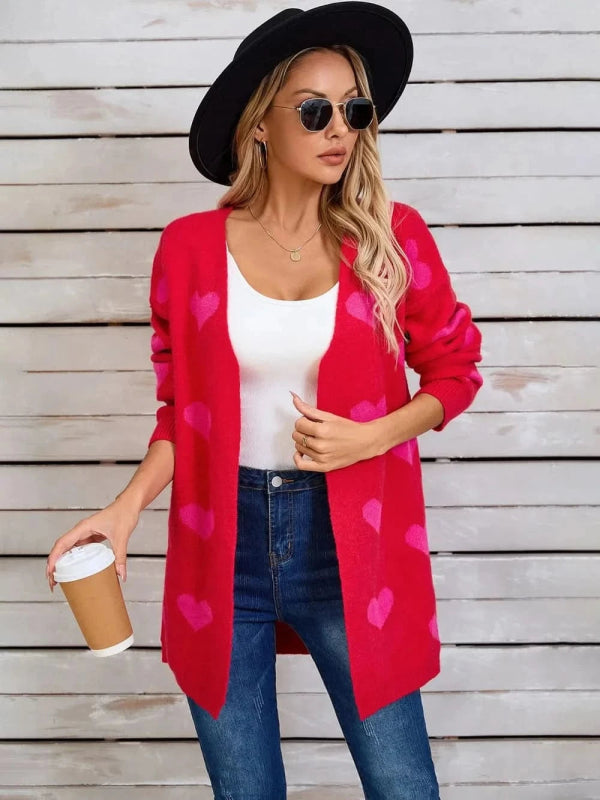 Angel Wings Heart Open Front Long Sleeve Cardigan - ShalayeFashion