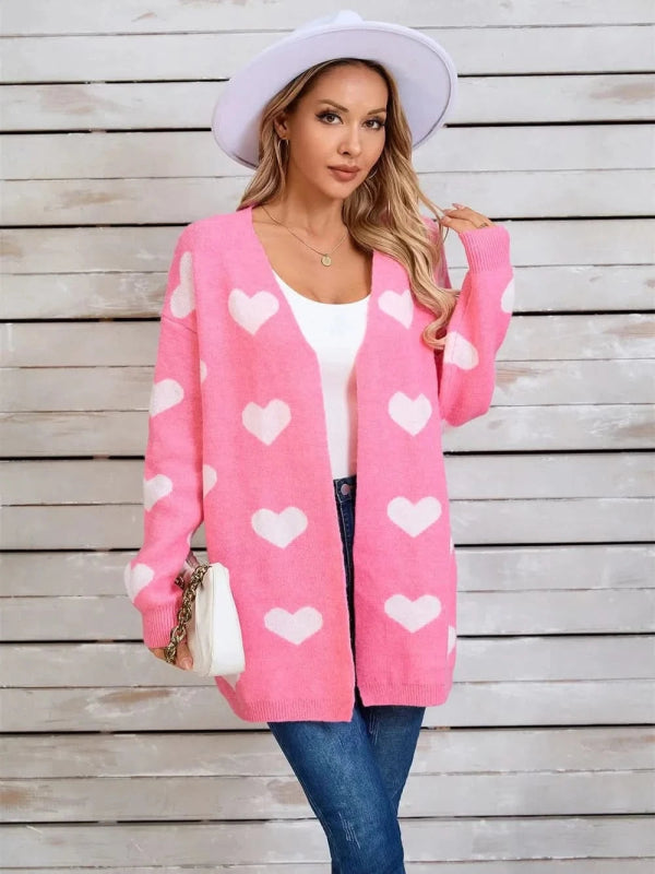 Angel Wings Heart Open Front Long Sleeve Cardigan - ShalayeFashion