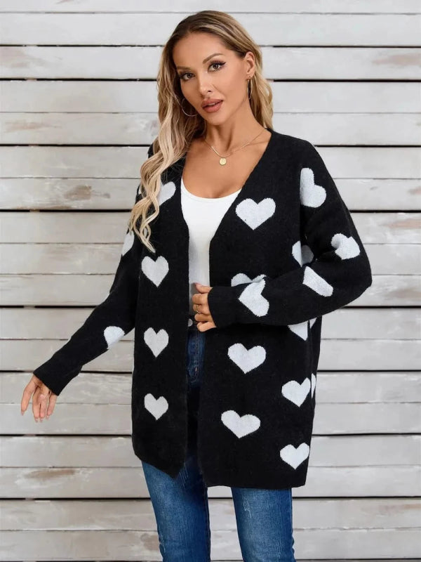Angel Wings Heart Open Front Long Sleeve Cardigan - ShalayeFashion