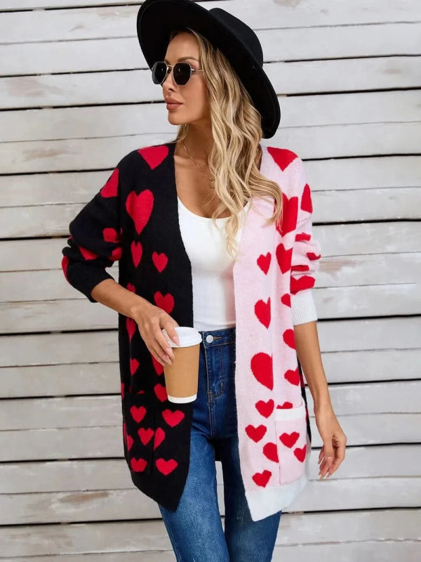 Angel Wings Heart Open Front Long Sleeve Cardigan - ShalayeFashion