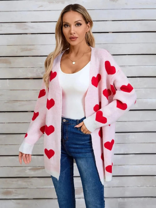 Angel Wings Heart Open Front Long Sleeve Cardigan - ShalayeFashion