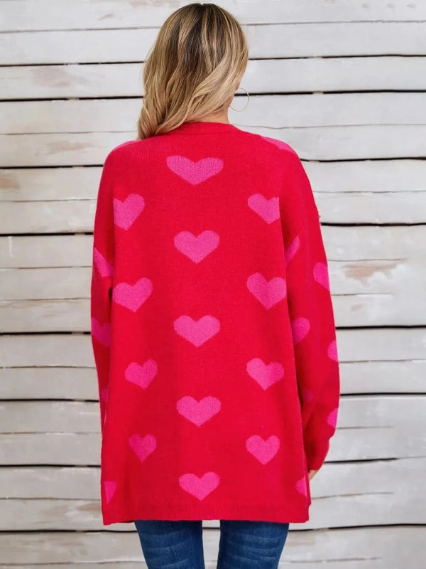 Angel Wings Heart Open Front Long Sleeve Cardigan - ShalayeFashion