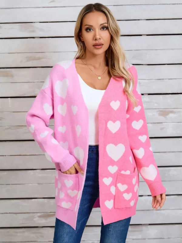 Angel Wings Heart Open Front Long Sleeve Cardigan - ShalayeFashion