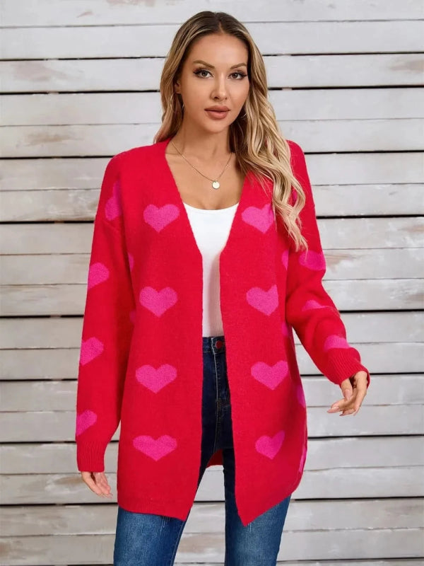 Angel Wings Heart Open Front Long Sleeve Cardigan - ShalayeFashion
