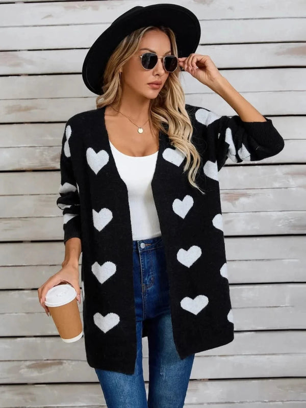 Angel Wings Heart Open Front Long Sleeve Cardigan - ShalayeFashion