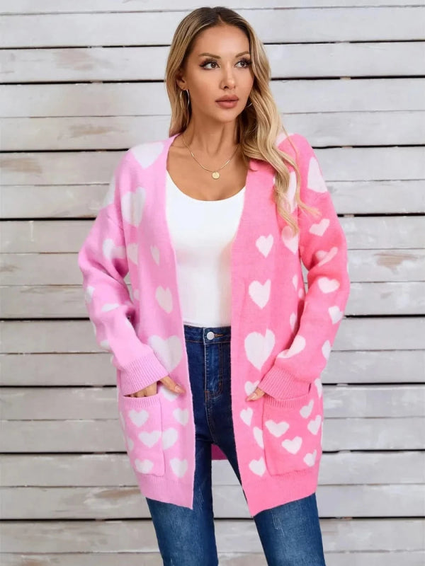 Angel Wings Heart Open Front Long Sleeve Cardigan - ShalayeFashion