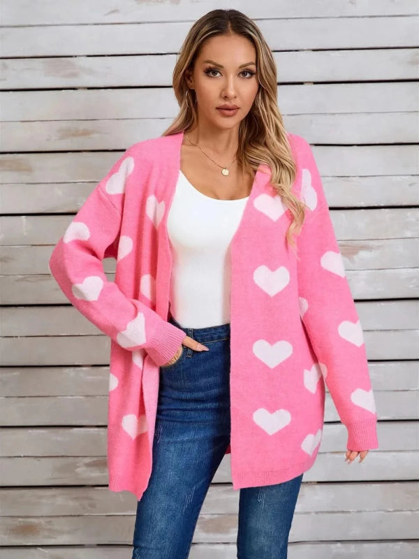 Angel Wings Heart Open Front Long Sleeve Cardigan - ShalayeFashion