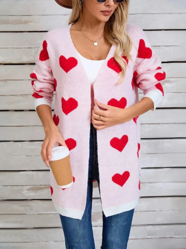 Angel Wings Heart Open Front Long Sleeve Cardigan - ShalayeFashion