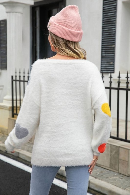 Angel Wings Heart Pattern Round Neck Long Sleeve Sweater - ShalayeFashion