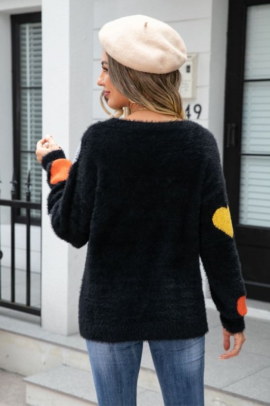Angel Wings Heart Pattern Round Neck Long Sleeve Sweater - ShalayeFashion