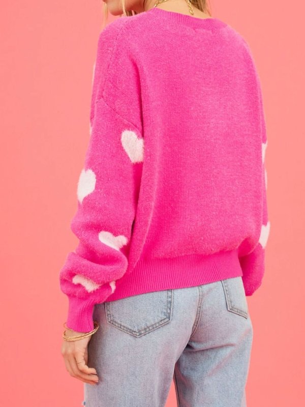 Angel Wings Heart Round Neck Drop Shoulder Sweater - ShalayeFashion